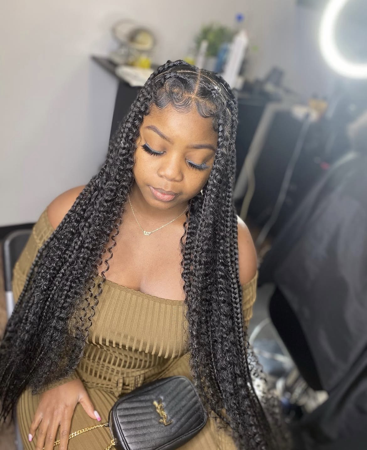 Large Knotless Braids with Boho Butt Length